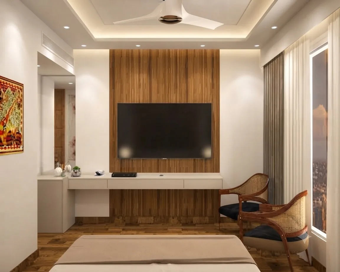 Premium room television and seating area at The Golden Leaf
